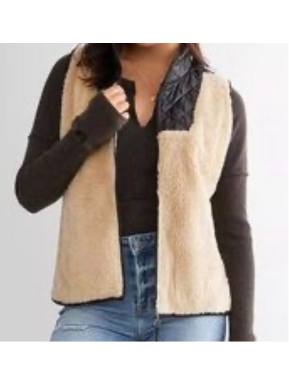 Women's LIV Outdoor Quilted Sherpa Vest Size M Beige Black